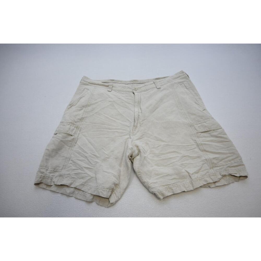 Cubavera Linen Rayon Hawaiian‎ Cargo Shorts Relaxed Beige Flat Mens Size 38